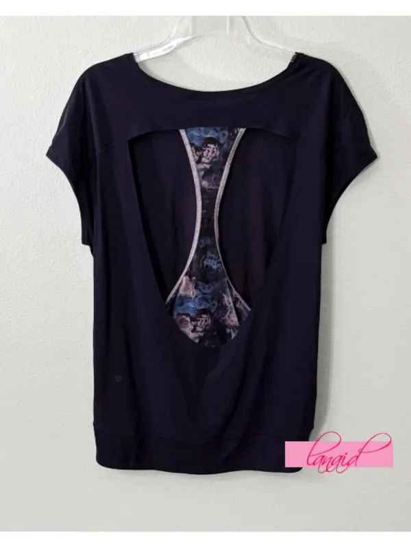 Lululemon If You're Lucky Short Sleeve Naval Blue Moody Mirage Open Cut-Out Back - Image 10