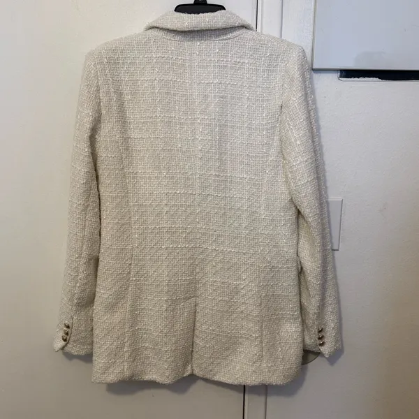 White Textured Suit Jacket - Image 2