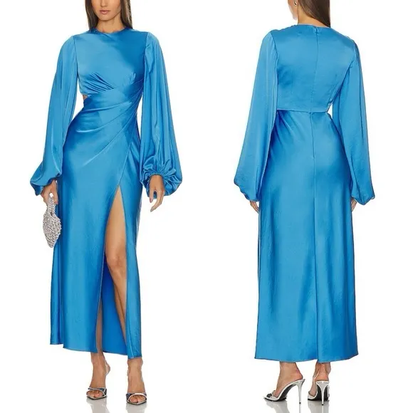 NWT Significant Other Lara Blue Satin Long Sleeve Maxi Dress Size 4 - Image 3