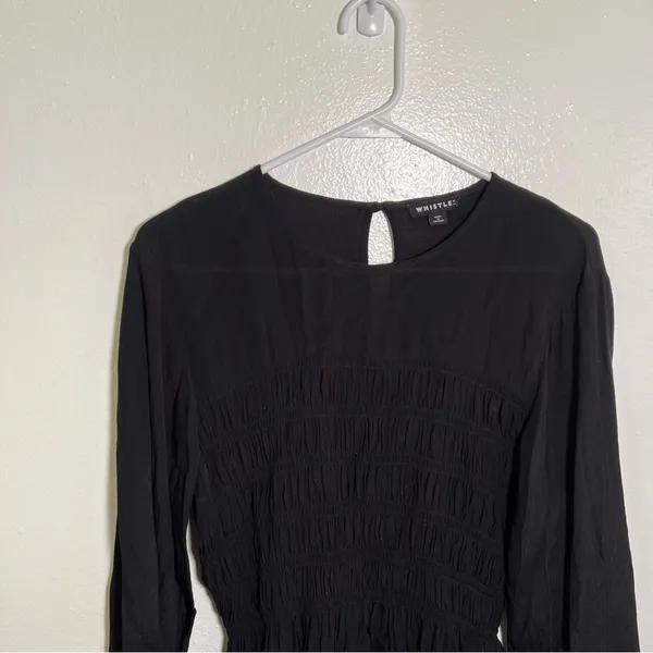 Whistles‎ Women's Size 10 Black Rosanna Shirred Top Long Sleeve Crewneck Keyhole - Image 7
