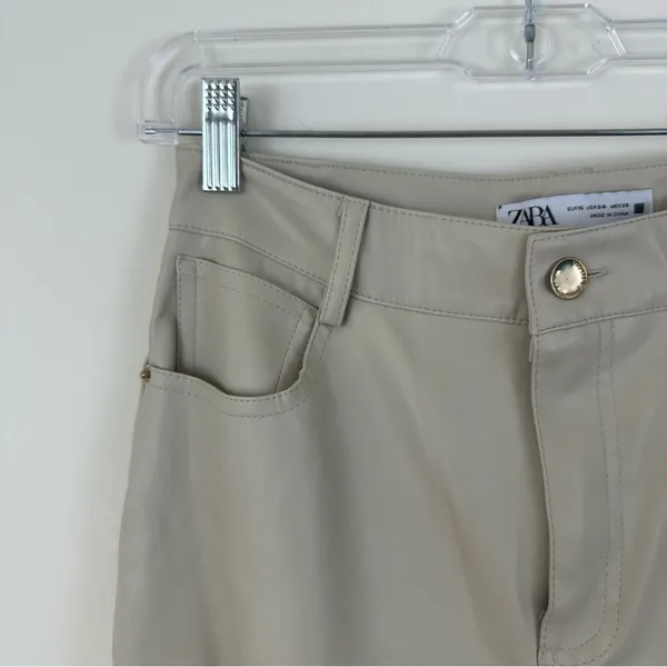 Zara Light Tan Beige Faux Leather Skinny Leg Pants Size 4 - Image 2