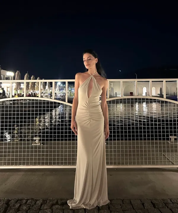 Zara dress gown fitted maxi bodycon Gray Halter formal evening wedding - Image 12