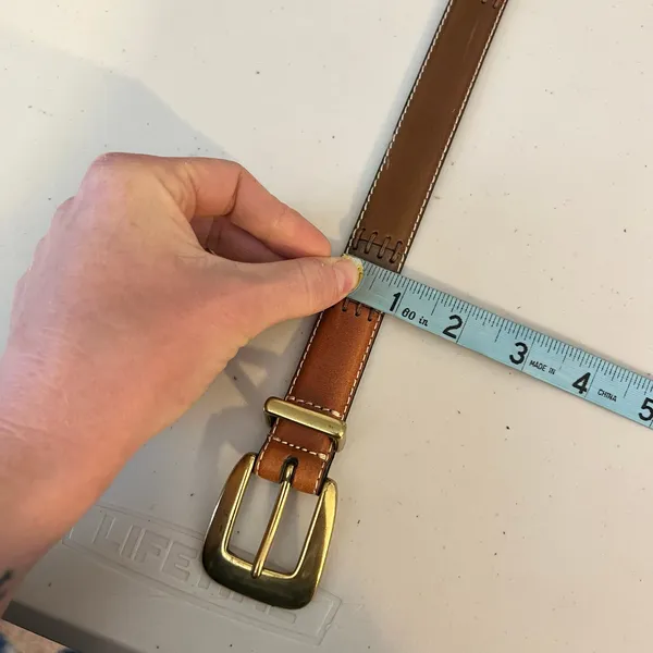 Fossil Tan Genuine Leather Patchwork Solid Brass Buckle Belt Size XL - Image 9
