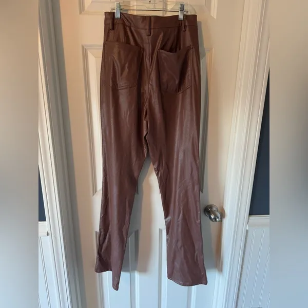 Danielle Bernstein WeWoreWhat Croc Ankle Flare Brown‎ FauxLeather Pant Size27/4 - Image 8