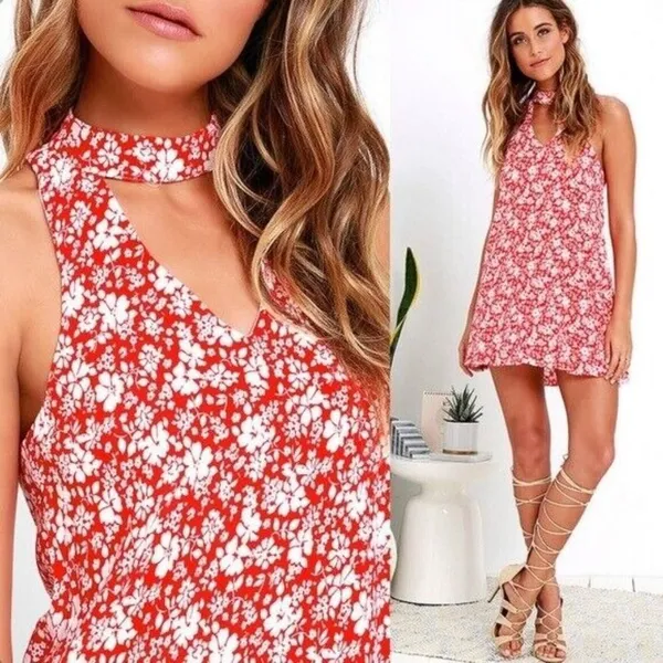Lulus Lean Close Floral Print Swing Dress in‎ Red Size Extra Small - Image 3