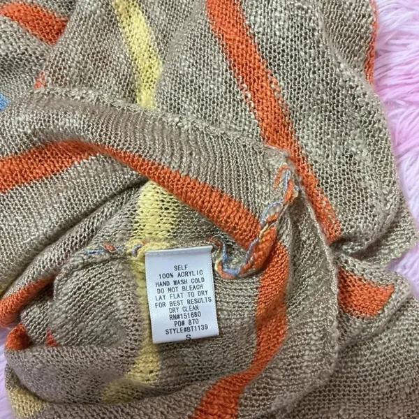 Storia‎ Fisherman Womens Striped Open Knit Cropped Sweater Tan BT1139 Size S - Image 5