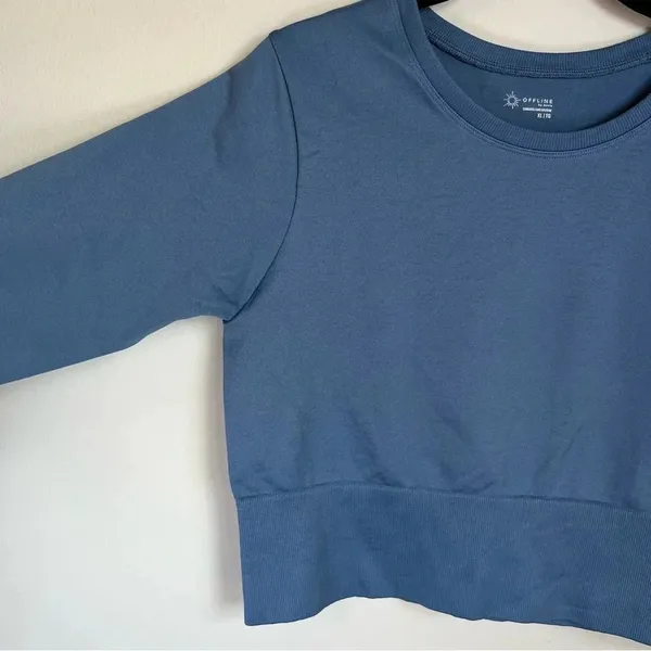 Offline by Aerie Seamless Cropped Top Blue Long Sleeve Stretch Athletic Yoga XL - Image 4