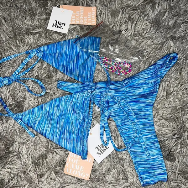 Tiger Mist Blue Bikini Set With Beaded Chain - Image 6