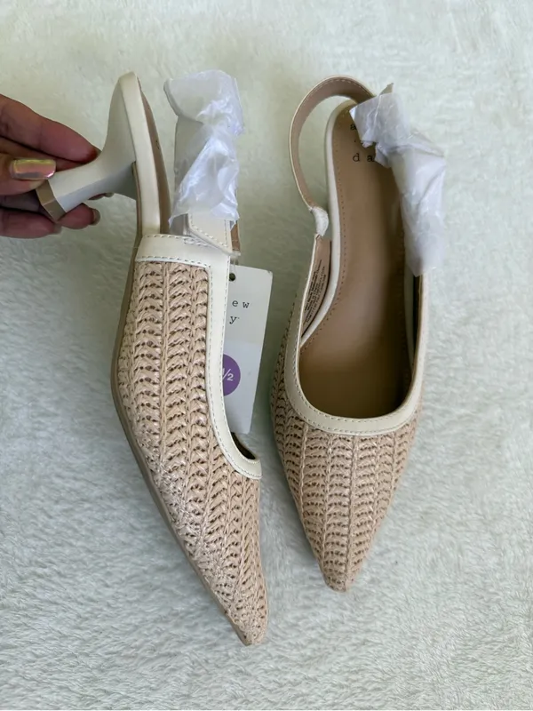 Target NWT A New Day Milan Raffia Slingback Heels Beige Cream Size 6.5 - Image 3