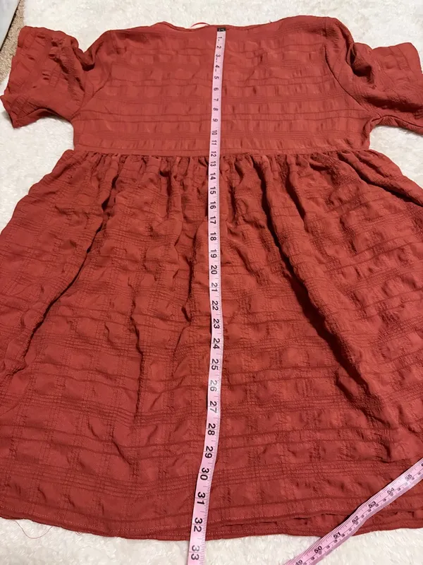 Nordstrom Rack 5/$30 🎈 medium Rust Terracotta Textured Faux-Wrap Babydoll Dress - Image 3
