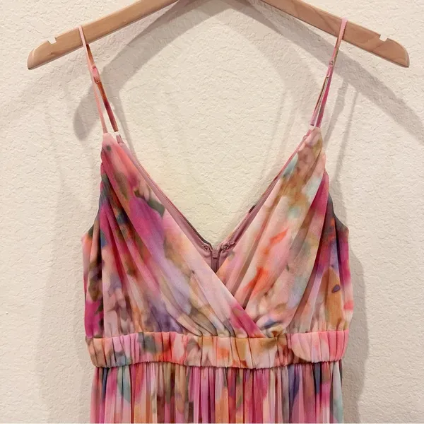 Liv Foster Printed Floral Mesh Gown Pink Multi Size 6 NWT Wedding Prom Party - Image 3