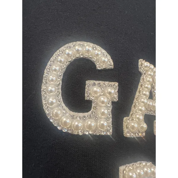 Game Day Pearl Rhinestone Sweatshirt Basketball Sequin sports game Black 2XL EUC - Image 3