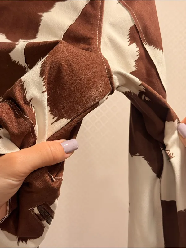 Hutch Brown & White Cow Print Vegan Suede Leather Moto Jacket Size XS - Image 11