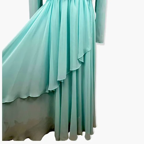 Vintage 70’s/ 80’s Miss Eliette Aqua Chiffon Maxi Evening Dress 8 - Image 5