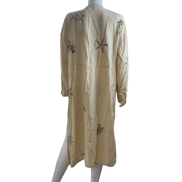 Anthropologie‎ Nautical Embroidered Maxi Dress Cream Seahorse Starfish Small - Image 9
