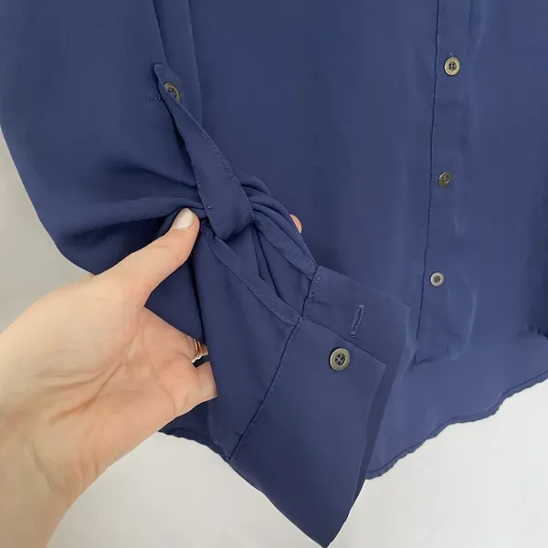Forever 21 Womens‎ Button-Up Navy Blouse - Medium business casual blue shirt - Image 4