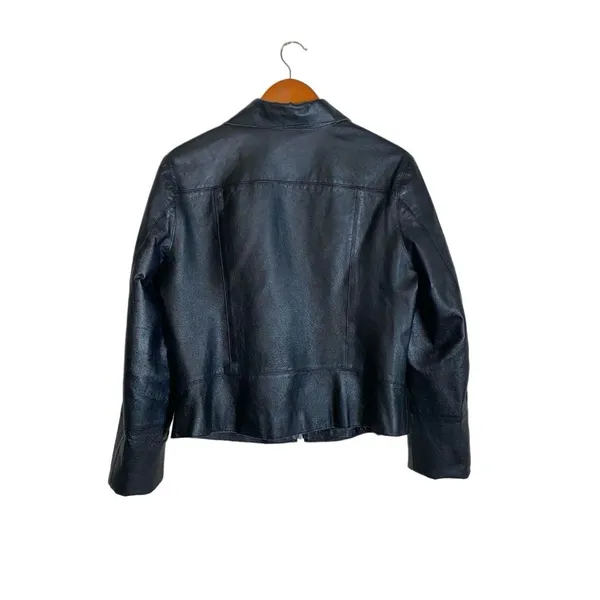Vintage 90s Y2K Women's Black Genuine Leather Zip Front Biker Jacket - Image 4