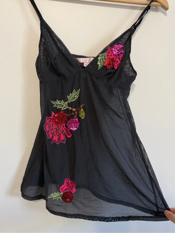 Victoria’s Secret Y2K Floral Tank Cami Top Size Small Pink Embroidered Embellish - Image 5