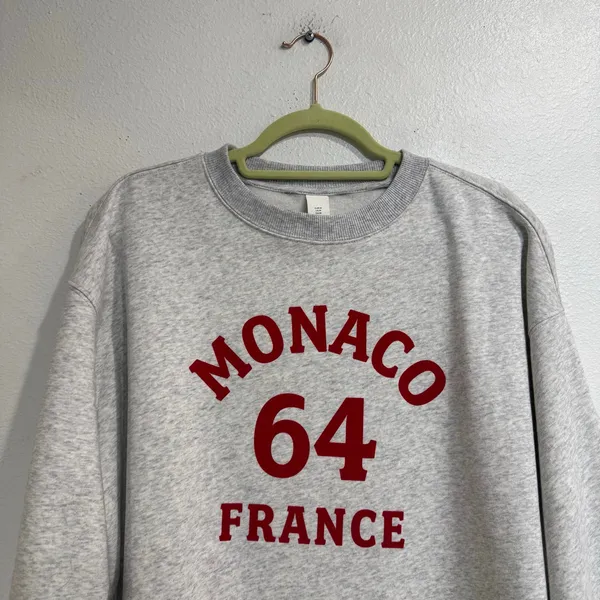 H&M Gray Monaco 64 France Graphic Oversized Sweatshirt Sz M NWT - Image 3