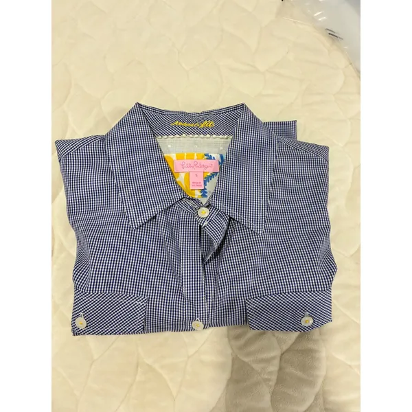 Lilly Pulitzer‎ Button Down Shirt Gingham Print Long Sleeve Top Womens Small - Image 6