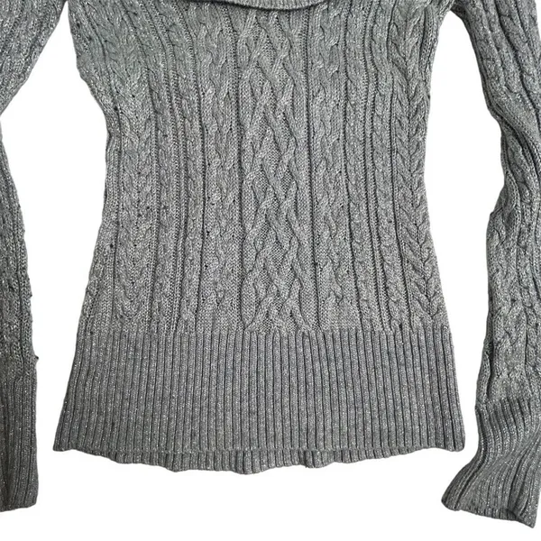 White House Black‎ Market Silver Gray Cable Knit Cowl Neck Sweater Size S - Image 10