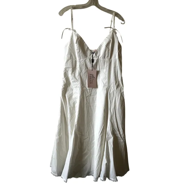 Oh Polly Mallory Bow-Detail A-Line Midi Dress in White Size 14 New - Image 4