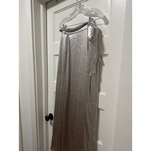 re:named Silver Metallic High Slit Maxi Wrap Skirt Small Evening Party size sm - Image 11