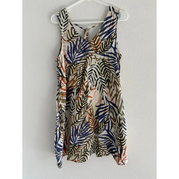 Tahari Dress Womens Medium Cream Palm‎ Linen Tropical Vacation Coastal Beachy - Image 2