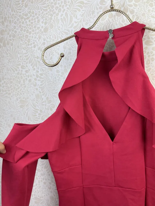 Free People Raspberry Cold Shoulder Ruffle Mini Dress - Size - Medium - NWT - Image 3