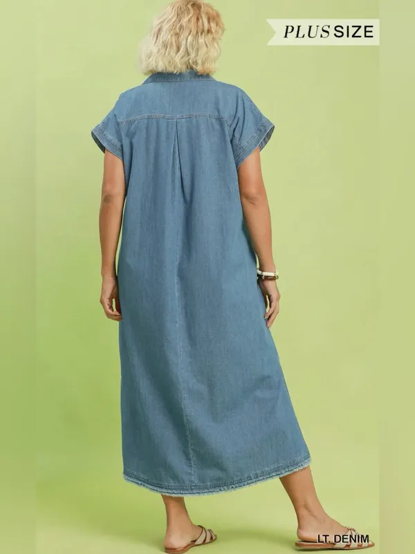 New! Umgee Plus Size Cotton Stone Washed Collared Denim Midi Dress Size 2X - Image 5