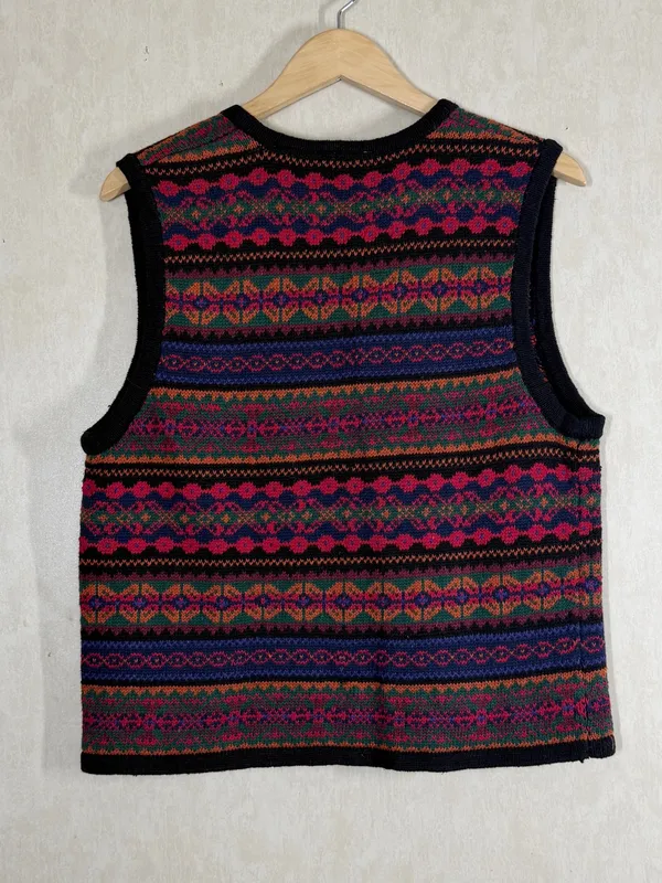 Erika Classics Women’s Vintage 90s Ramie Cotton Cardigan Vest in Fair Isle M - Image 4