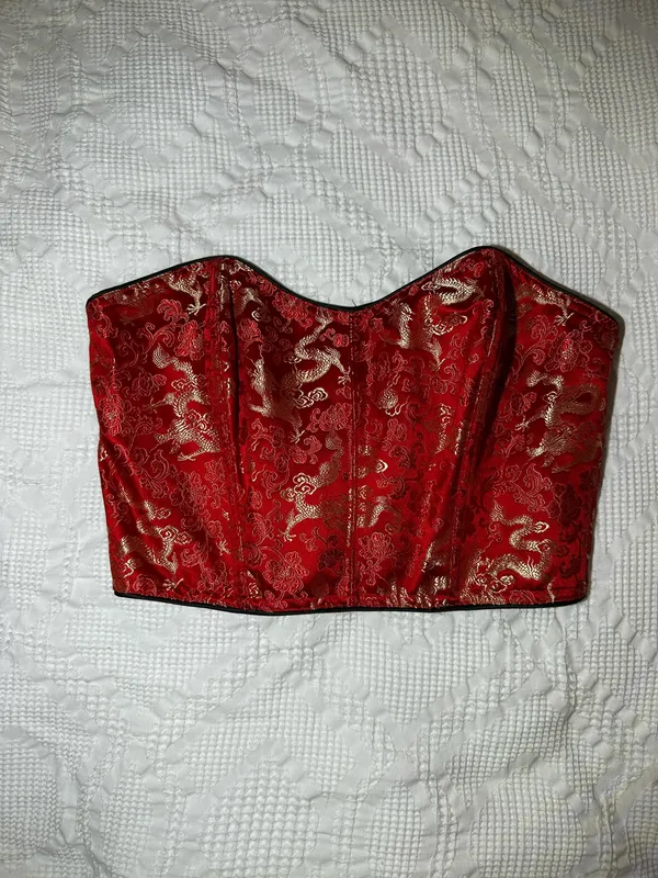 VINTAGE Victoria's Secret Women's Red and Gold Dragon Corset 1999 - Image 2