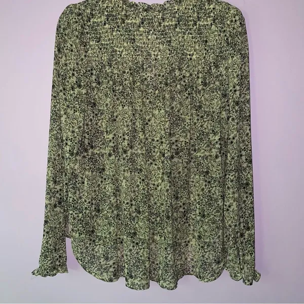 Free People Blouse M Yellow Ditsy Floral Chiffon Button Top - Image 7