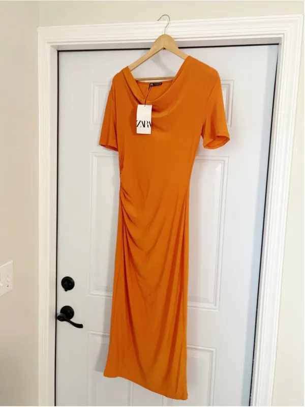 Zara New Orange Midi Dress - Image 2