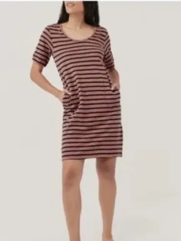Pact Avery T-Shirt Dress Orange Harvest Navy Blue Stripe Organic Cotton - Image 3