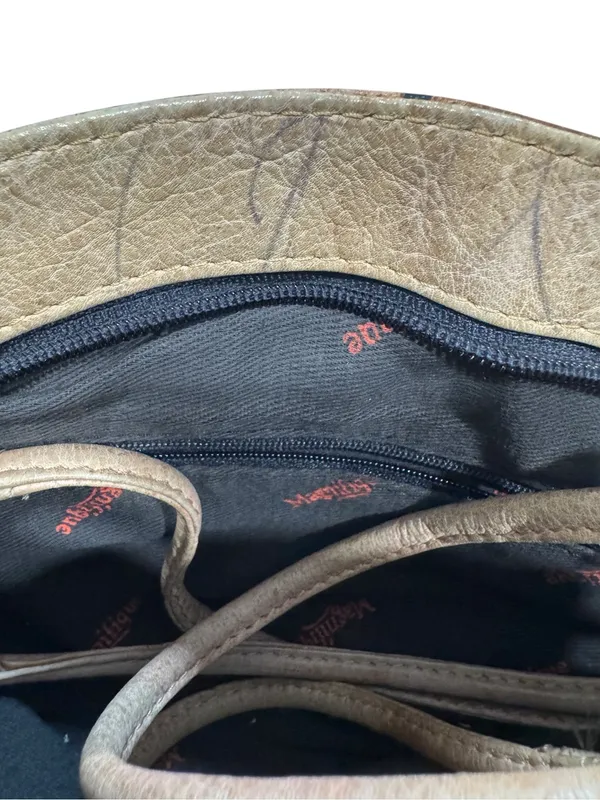 Magnifique Vintage Abstract Hand Painted Genuine Leather Half Moon Crossbody Bag - Image 11