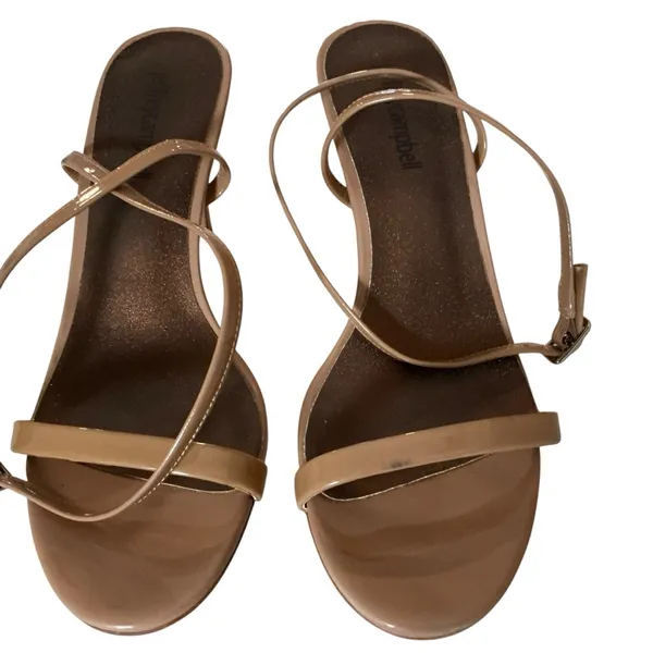 Jeffrey Campbell beige patent leather slingback heels sandals ankle strap sz 7 - Image 4
