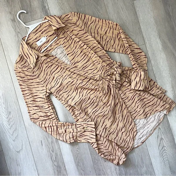 Onia Printed Dress cotton animal wrap shirt mini womens Orange small resortwear - Image 3