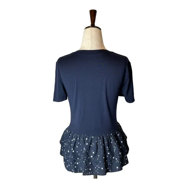 Kate Spade‎ New York Broome Street Tee Women XXS Blue Night Sky Ruffled Peplum - Image 3