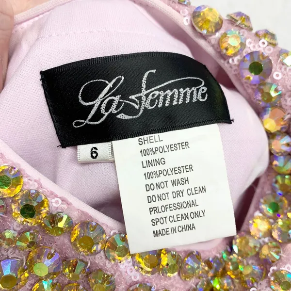 La‎ Femme Sequin Crystal Mini Dress Womens Sz 6 Pink Glam Homecoming Y2K - Image 6