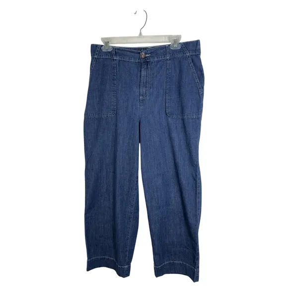 Tommy Hilfiger Denim Pants Women M Blue High Rise Wide Leg Pleated Cropped Jeans - Image 2