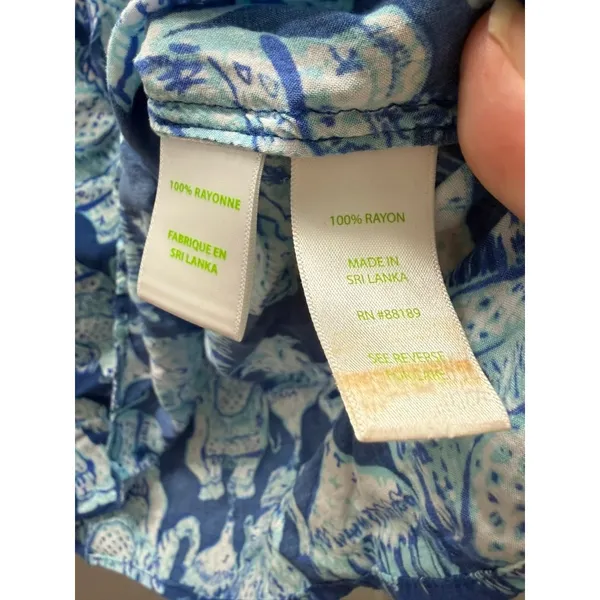 Lilly‎ Pulitzer Martinique Joy Ride Elephant Print Split Neck Rayon Blouse XXS - Image 9