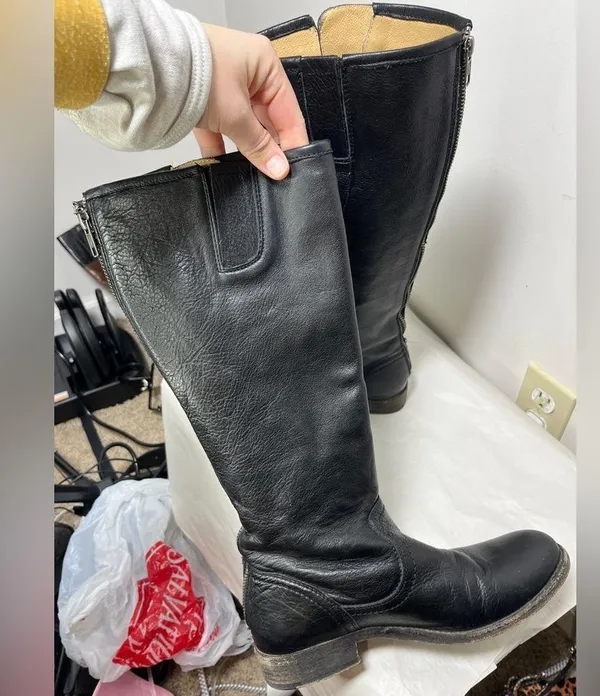 FRYE Pippa Black Back Zip Tall Leather Boots Sz 6.5 - Image 10