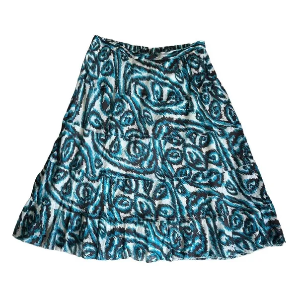 Studio West Womens Teal Brown Romantic Tiered Cotton Midi Skirt Size‎ M Boho - Image 2