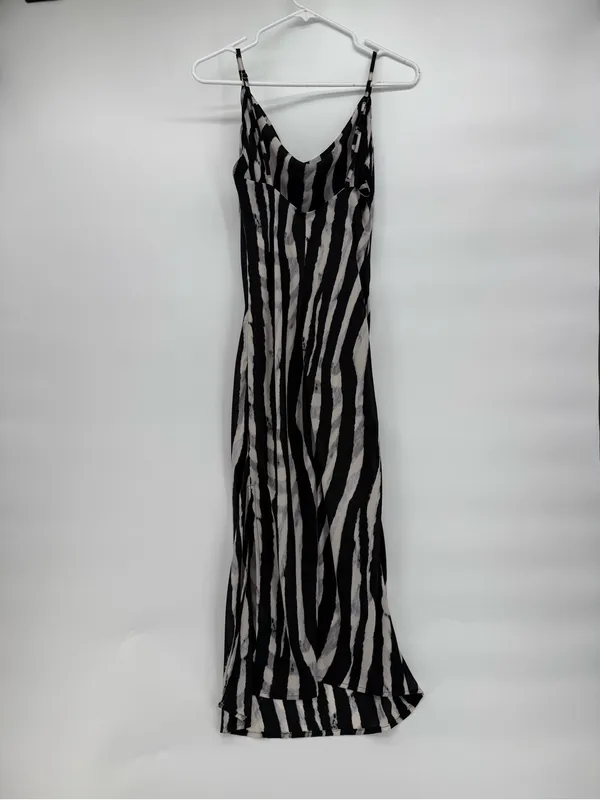 Veronica M Black and White Zebra-Stripe Maxi Slip Dress - Image 4