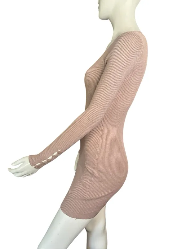 Abercrombie & Fitch Henley Ribbed Button Cuff Sweater Dress Tan Small NWT - Image 3