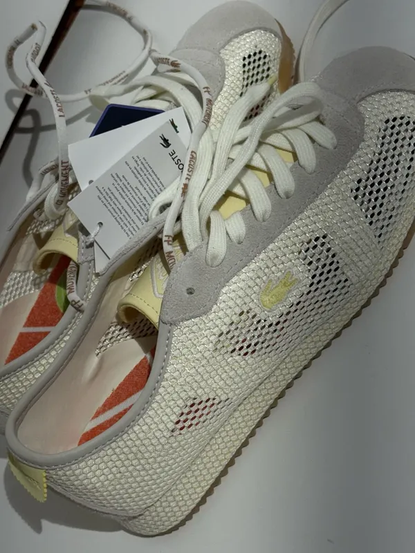 NWT FP Movement Lacoste Women’s Cream & Yellow Mesh Suede Club Low Sneakers - Image 8