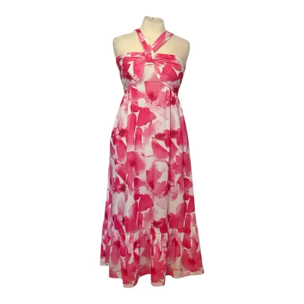 Grace Karin Criss Cross Halterneck Flowy A Line Maxi Dress in‎ Pink Watercolour - Image 5