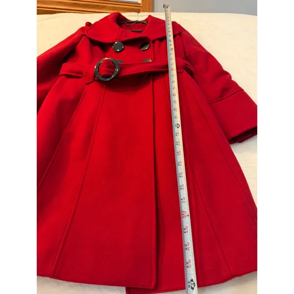 Guess Red Double Breasted Belted Pea Coat Women Size S Rouge Wool Blend Jacket - Image 4