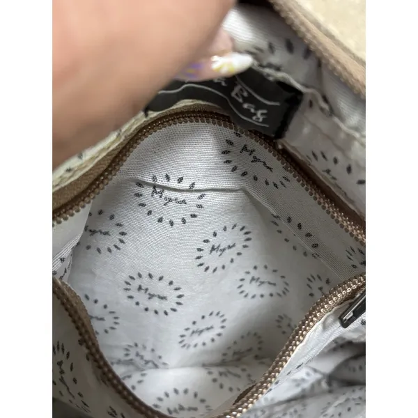 Myra Hair On Cowhide Leather Canvas Paisley Shoulder‎ Bag Boho Gray/Tan - Image 10